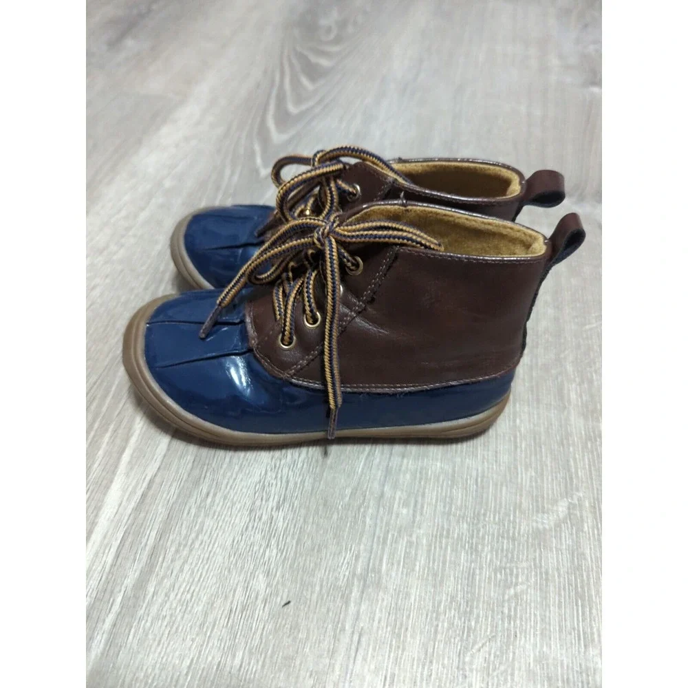 Lucky‎ Top Ducko Childs Navy And Brown Tie Up Rain Boots Size 7